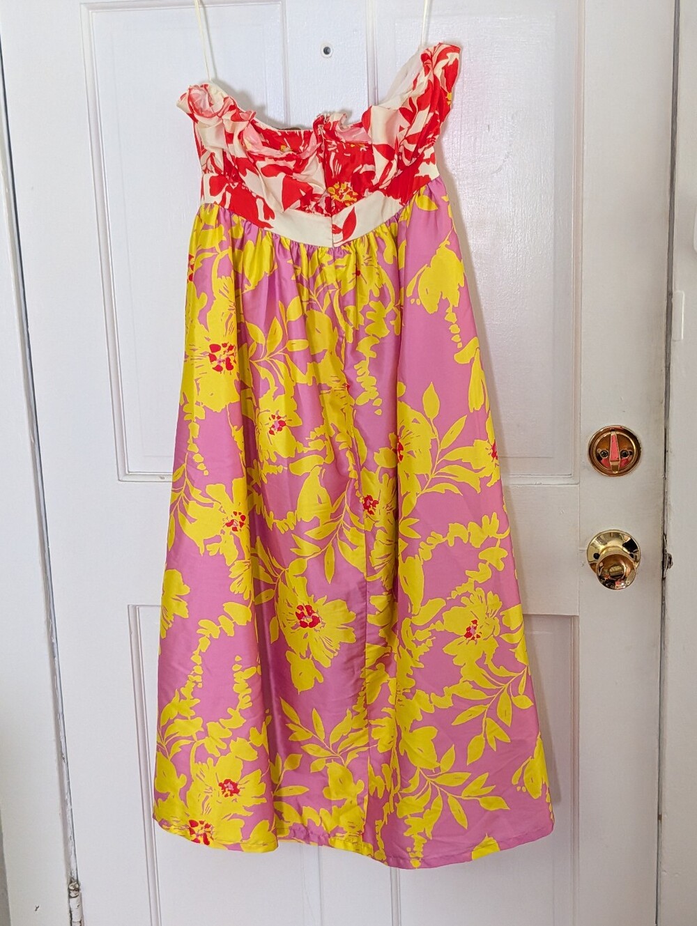 Anthropologie Vineet Bahl Tropical Floral Strapless Midi Dress Pink Yellow Small - Picture 4 of 5